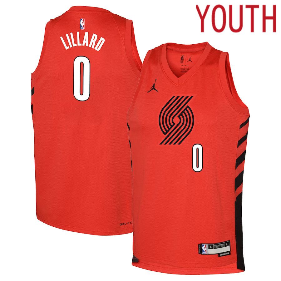 Youth Portland Trail Blazers #0 Damian Lillard Jordan Brand Red 2022-23 Swingman NBA Jersey->customized nba jersey->Custom Jersey